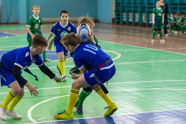 Odessa Ucrania Febrero 2018 Los Niños Pequeños Juegan Rugby Durante —  Fotos de Stock