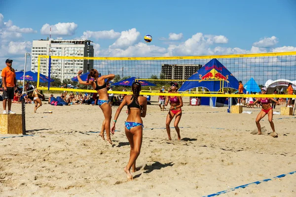 Odessa Ukraine Agosto 2017 Campeonato Ucraniano Voleibol Praia Praia Durante — Fotografia de Stock