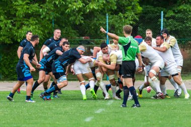 Krasnodar, Rusya Federasyonu - 11,2018 olabilir: Rus Rugby Şampiyonası Erkekler arasında: Kuban (Krasnodar) - beyaz ve Yenisey-Stm - (Krasnoyarsk). Yorucu spor oyunu dramatik oyun anları