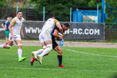 Krasnodar, Rusya Federasyonu - 11,2018 olabilir: Rus Rugby Şampiyonası Erkekler arasında: Kuban (Krasnodar) - beyaz ve Yenisey-Stm - (Krasnoyarsk). Yorucu spor oyunu dramatik oyun anları