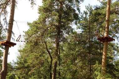 Çocuk Macera Parkı köprüler, halatlar ve merdiven uzun boylu çam ağaçları arasında ormanda yeni başlayanlar için tasarlanmış. Yüksek kablolu park tırmanma macera. Ormandaki yüksek halatlar tabii. Zipline etkinliği