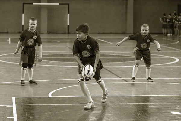 Odessa Ukraine Febr 2018 Crianças Jogam Rugby Durante Jogos Derby — Fotografia de Stock