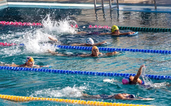 保加利亚瓦尔纳 2015年11月21日 训练游泳运动员期间的运动游泳池 去运动训练 健康的生活方式理念 培训游泳运动员入门级培训 — 图库照片