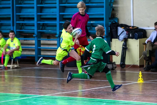 Odessa Ukraina Febr 2018 Dzieci Gry Rugby Podczas Gry Derby — Zdjęcie stockowe