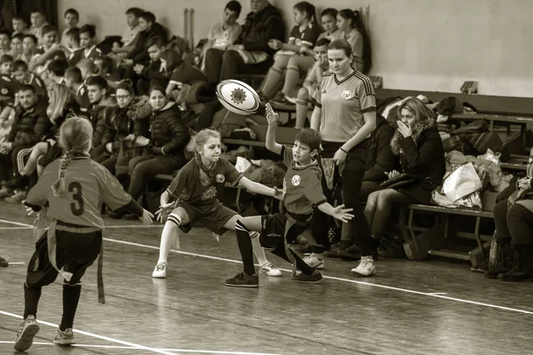 Odessa Ucraina Febbraio 2018 Bambini Giocano Rugby Durante Giochi Derby — Foto Stock