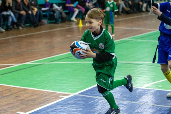 Odessa Ukraine Februar 2018 Kleine Kinder Spielen Rugby Bei Derbys — Stockfoto