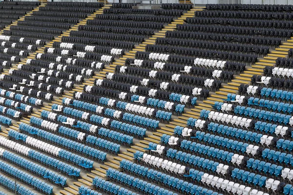 Empty Old Plastic Chairs Stands Stadium Many Empty Seats Spectators — Stock Photo, Image