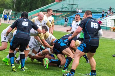Krasnodar, Rusya Federasyonu - 11,2018 olabilir: Rus Rugby Şampiyonası Erkekler arasında: Kuban (Krasnodar) - beyaz ve Yenisey-Stm - (Krasnoyarsk). Yorucu spor oyunu dramatik oyun anları