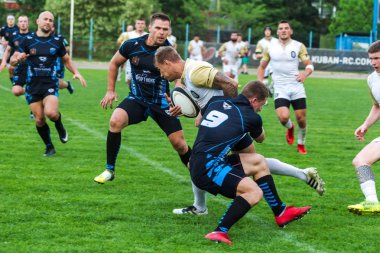 Krasnodar, Rusya Federasyonu - 11,2018 olabilir: Rus Rugby Şampiyonası Erkekler arasında: Kuban (Krasnodar) - beyaz ve Yenisey-Stm - (Krasnoyarsk). Yorucu spor oyunu dramatik oyun anları