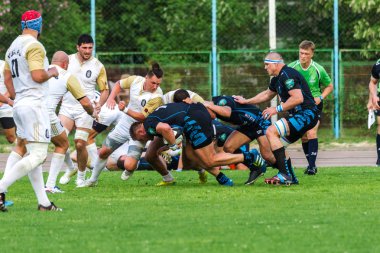 Krasnodar, Rusya Federasyonu - 11,2018 olabilir: Rus Rugby Şampiyonası Erkekler arasında: Kuban (Krasnodar) - beyaz ve Yenisey-Stm - (Krasnoyarsk). Yorucu spor oyunu dramatik oyun anları