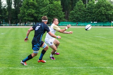 Krasnodar, Rusya Federasyonu - 11,2018 olabilir: Rus Rugby Şampiyonası Erkekler arasında: Kuban (Krasnodar) - beyaz ve Yenisey-Stm - (Krasnoyarsk). Yorucu spor oyunu dramatik oyun anları