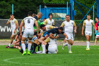 Krasnodar, Rusya Federasyonu - 11,2018 olabilir: Rus Rugby Şampiyonası Erkekler arasında: Kuban (Krasnodar) - beyaz ve Yenisey-Stm - (Krasnoyarsk). Yorucu spor oyunu dramatik oyun anları