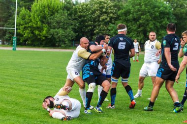 Krasnodar, Rusya Federasyonu - 11,2018 olabilir: Rus Rugby Şampiyonası Erkekler arasında: Kuban (Krasnodar) - beyaz ve Yenisey-Stm - (Krasnoyarsk). Yorucu spor oyunu dramatik oyun anları