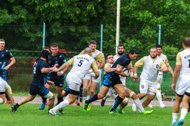 Krasnodar, Rusya Federasyonu - 11,2018 olabilir: Rus Rugby Şampiyonası Erkekler arasında: Kuban (Krasnodar) - beyaz ve Yenisey-Stm - (Krasnoyarsk). Yorucu spor oyunu dramatik oyun anları