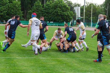 Krasnodar, Rusya Federasyonu - 11,2018 olabilir: Rus Rugby Şampiyonası Erkekler arasında: Kuban (Krasnodar) - beyaz ve Yenisey-Stm - (Krasnoyarsk). Yorucu spor oyunu dramatik oyun anları