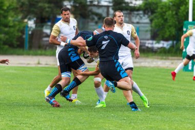 Krasnodar, Rusya Federasyonu - 11,2018 olabilir: Rus Rugby Şampiyonası Erkekler arasında: Kuban (Krasnodar) - beyaz ve Yenisey-Stm - (Krasnoyarsk). Yorucu spor oyunu dramatik oyun anları