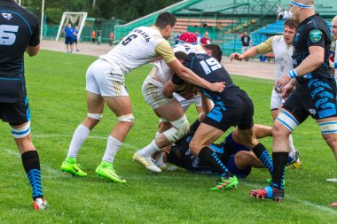 Krasnodar, Rusya Federasyonu - 11,2018 olabilir: Rus Rugby Şampiyonası Erkekler arasında: Kuban (Krasnodar) - beyaz ve Yenisey-Stm - (Krasnoyarsk). Yorucu spor oyunu dramatik oyun anları