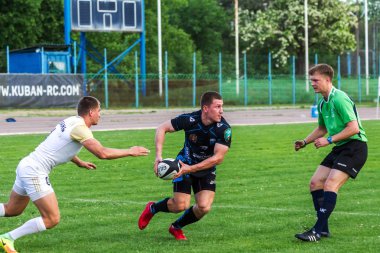 Krasnodar, Rusya Federasyonu - 11,2018 olabilir: Rus Rugby Şampiyonası Erkekler arasında: Kuban (Krasnodar) - beyaz ve Yenisey-Stm - (Krasnoyarsk). Yorucu spor oyunu dramatik oyun anları