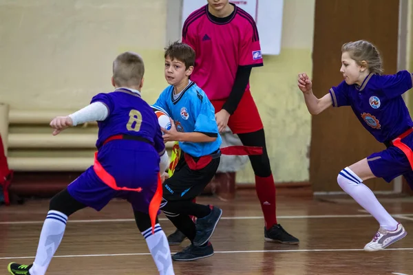 Odessa Ucrania Febrero 2018 Los Niños Pequeños Juegan Rugby Durante —  Fotos de Stock