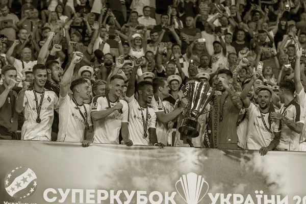 Odessa Ucrânia Julho 2018 Jogadores Dínamo Comemoram Vitória Partida Para — Fotografia de Stock