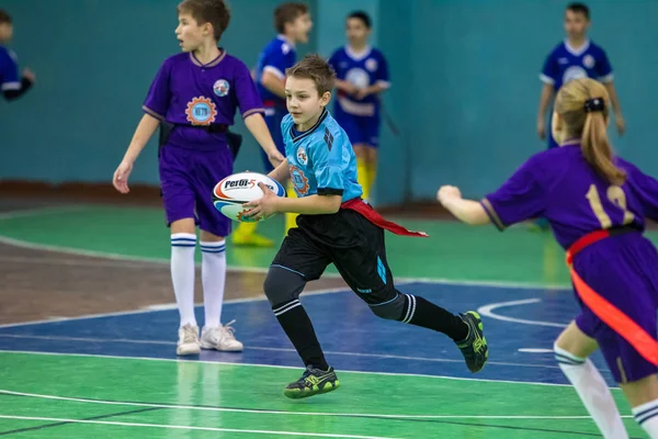 Οδησσός Ουκρανία Φεβρ 2018 Παιδιά Παίζουν Ράγκμπι Κατά Διάρκεια Αγώνων — Φωτογραφία Αρχείου