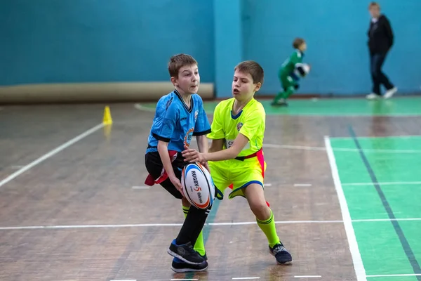 Odessa Ukraina Febr 2018 Dzieci Gry Rugby Podczas Gry Derby — Zdjęcie stockowe