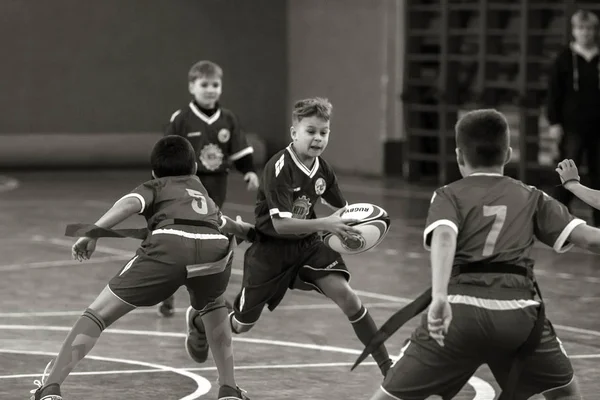 Odessa Ukraine Febr 2018 Crianças Jogam Rugby Durante Jogos Derby — Fotografia de Stock