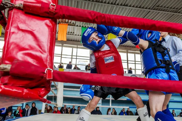 乌克兰奥德萨 乌克兰儿童泰拳杯 孩子们拳击 跆拳道孩子 孩子们与这些成人的情绪作斗争 普及体育和健康的生活方式 — 图库照片