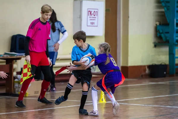 Odessa Ucraina Febbraio 2018 Bambini Giocano Rugby Durante Giochi Derby — Foto Stock