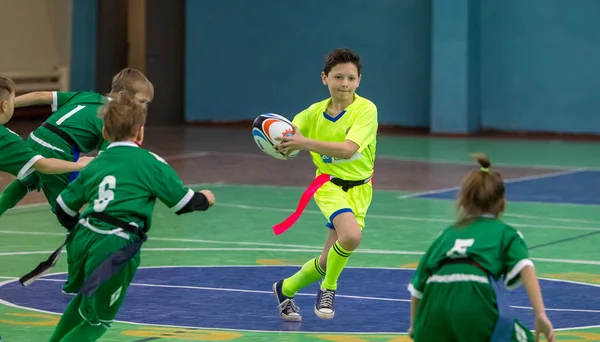 Odessa Ucrania Febrero 2018 Los Niños Pequeños Juegan Rugby Durante — Foto de Stock