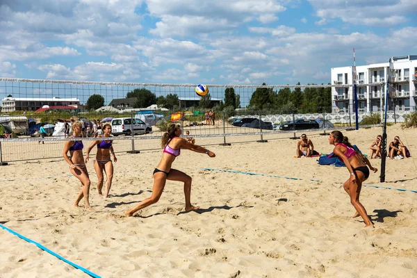 Odessa Ucrania Agosto 2017 Campeonato Ucraniano Voleibol Playa Mar Durante — Foto de Stock