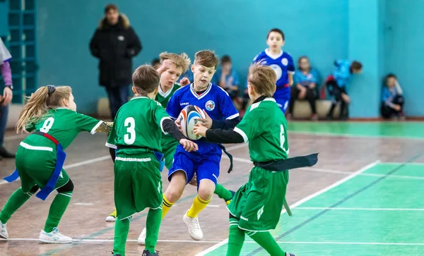 Odessa Ucrania Febrero 2018 Los Niños Pequeños Juegan Rugby Durante — Foto de Stock