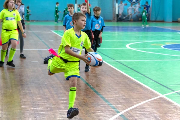 Odessa Ucrania Febrero 2018 Los Niños Pequeños Juegan Rugby Durante —  Fotos de Stock