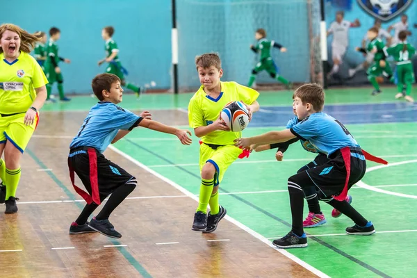 Odessa Ucrania Febrero 2018 Los Niños Pequeños Juegan Rugby Durante — Foto de Stock