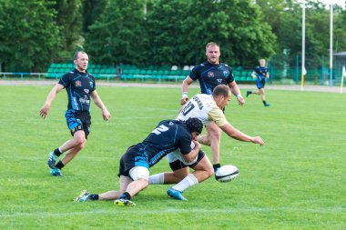 Krasnodar, Rusya Federasyonu - 11,2018 olabilir: Rus Rugby Şampiyonası Erkekler arasında: Kuban (Krasnodar) - beyaz ve Yenisey-Stm - (Krasnoyarsk). Yorucu spor oyunu dramatik oyun anları