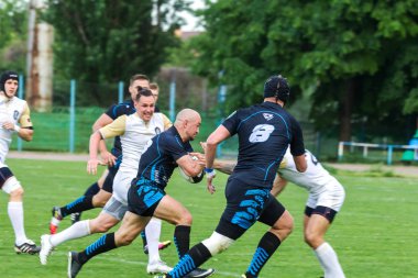 Krasnodar, Rusya Federasyonu - 11,2018 olabilir: Rus Rugby Şampiyonası Erkekler arasında: Kuban (Krasnodar) - beyaz ve Yenisey-Stm - (Krasnoyarsk). Yorucu spor oyunu dramatik oyun anları