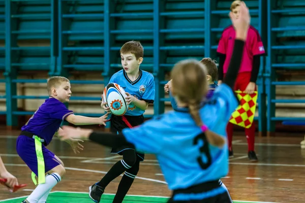 Odessa Ukraina Febr 2018 Dzieci Gry Rugby Podczas Gry Derby — Zdjęcie stockowe