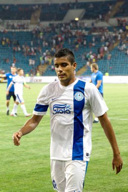 Odessa, Ukrayna - 14 Ağustos 2015: Fc Shakhtar Donetsk ve Fc Dnipro Dnipropetrovsk Ukrayna Kupası maçında top için kavga ediyorlar. Ayrıntı oyunun.