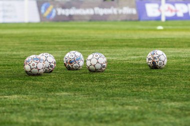 Odessa, Ukrayna 16 Temmuz 2017: Uefa Şampiyonlar Ligi futbol resmi top. Büyük resmi futbol FIFA 2017. Futbol topu turnuvası sırasında dinamik oyun Shakhtar - Dinamo Kiev