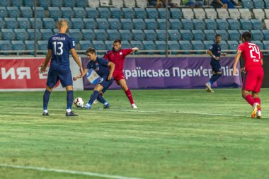 Odessa, Ukrayna - 9 Ağustos 2018: Uefa Avrupa Ligi 2018 Fc Mariupol (Ukrayna) - Fc Girondins de Bordeaux (Fransa) gergin bir futbol maçı Avrupa Ligi. Bordeaux - Fransa - kırmızı
