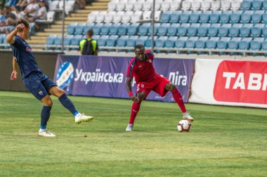 Odessa, Ukrayna - 9 Ağustos 2018: Uefa Avrupa Ligi 2018 Fc Mariupol (Ukrayna) - Fc Girondins de Bordeaux (Fransa) gergin bir futbol maçı Avrupa Ligi. Bordeaux - Fransa - kırmızı