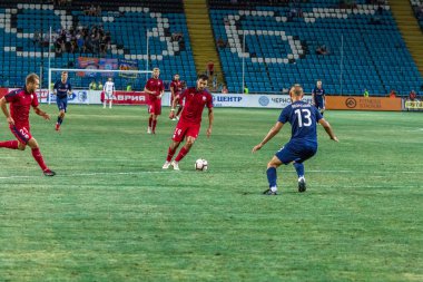 Odessa, Ukrayna - 9 Ağustos 2018: Uefa Avrupa Ligi 2018 Fc Mariupol (Ukrayna) - Fc Girondins de Bordeaux (Fransa) gergin bir futbol maçı Avrupa Ligi. Bordeaux - Fransa - kırmızı