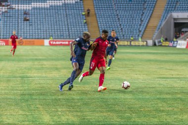 Odessa, Ukrayna - 9 Ağustos 2018: Uefa Avrupa Ligi 2018 Fc Mariupol (Ukrayna) - Fc Girondins de Bordeaux (Fransa) gergin bir futbol maçı Avrupa Ligi. Bordeaux - Fransa - kırmızı