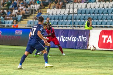 Odessa, Ukrayna - 9 Ağustos 2018: Uefa Avrupa Ligi 2018 Fc Mariupol (Ukrayna) - Fc Girondins de Bordeaux (Fransa) gergin bir futbol maçı Avrupa Ligi. Bordeaux - Fransa - kırmızı