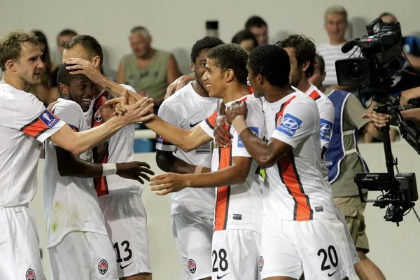 ODESSA, UKRAINE - July 10, 2013: Shakhtar players celebrate their victory, won the cup during football game Shakhtar Donetsk and Chernomorets Odessa, July 10, 2013, Odessa, Ukraine