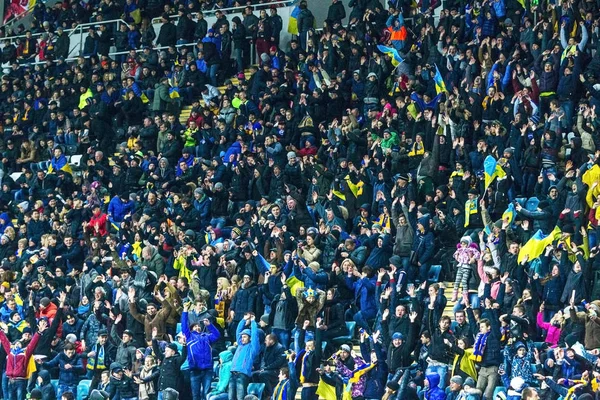 Odessa Ukraine March 2016 Football Fans Spectators Stands Stadium Emotionally — Stock Photo, Image