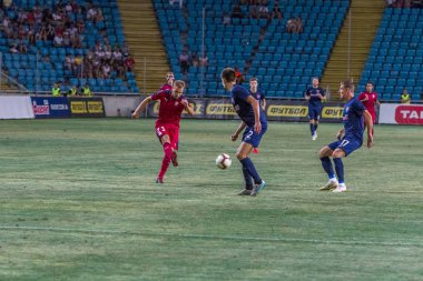 Odessa, Ukrayna - 9 Ağustos 2018: Uefa Avrupa Ligi 2018 Fc Mariupol (Ukrayna) - Fc Girondins de Bordeaux (Fransa) gergin bir futbol maçı Avrupa Ligi. Bordeaux - Fransa - kırmızı