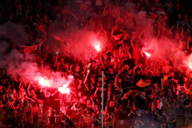 Odessa, Ukrayna - 10 Temmuz 2013: oyun alanı, 10 Temmuz 2013, Odessa, Ukrayna üzerinde oyun Shakhtar Donetsk ve Chernomorets sırasında duygusal futbolseverleri ultras ayaklandı