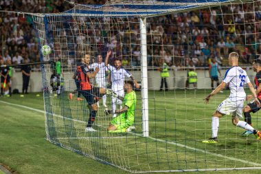 Odessa, Ukrayna - 21 Temmuz 2018. Dinamo Kiev ve Shahtar Donetsk Premier lig liderleri şiddetli ilkeli duygusal maçında Ukrayna Super Kupası maç sırasında