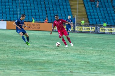 Odessa, Ukrayna - 9 Ağustos 2018: Uefa Avrupa Ligi 2018 Fc Mariupol (Ukrayna) - Fc Girondins de Bordeaux (Fransa) gergin bir futbol maçı Avrupa Ligi. Bordeaux - Fransa - kırmızı